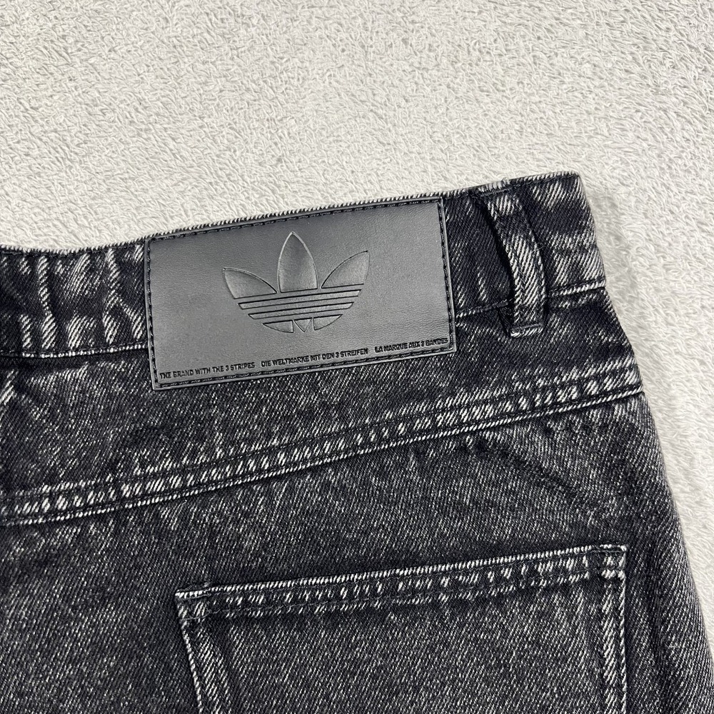 adidas 3 Stripes Jeans Pants Womens 31x30 Wide Leg Black Denim Loose Fit - Picture 12 of 14